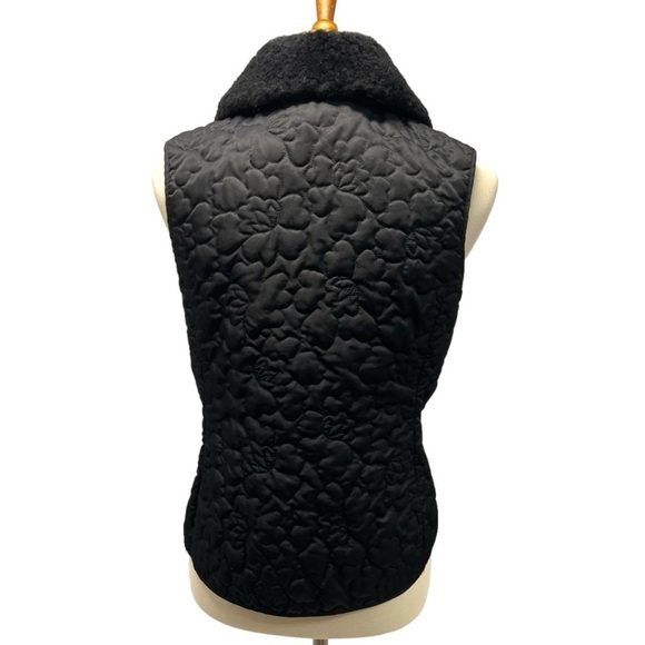 Lilly Pulitzer Black Quilted Snap Front Plush Sherpa Collar Puffy Vest Medium - Picture 7 of 14